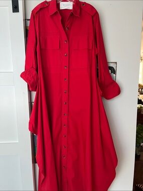 Recreo Red Long-Sleeve Button-Front Shirt Dress